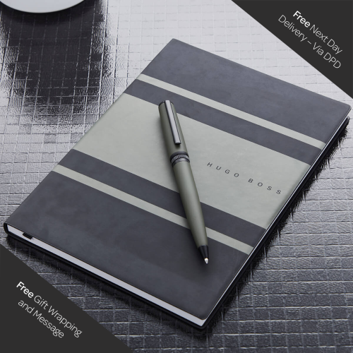 Essential Iconic Hugo Boss Dotted Notebook Khaki Pen Set