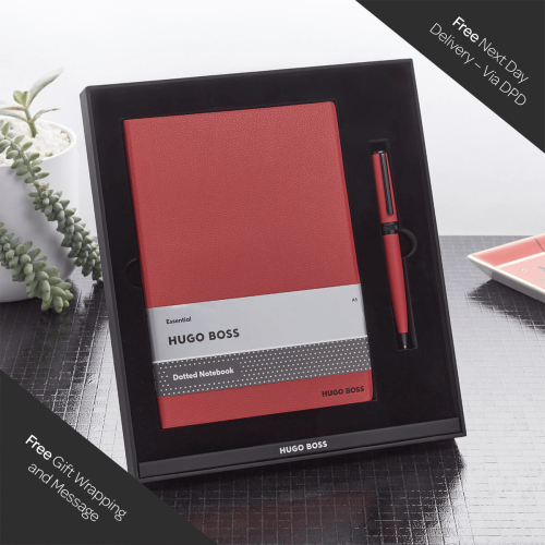 Hugo Boss Essential Gift Set Red Ballpoint Pen & A5 Notebook 