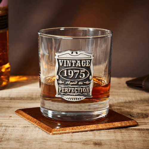 English Pewter Vintage 1975 Glass Whisky Tumbler