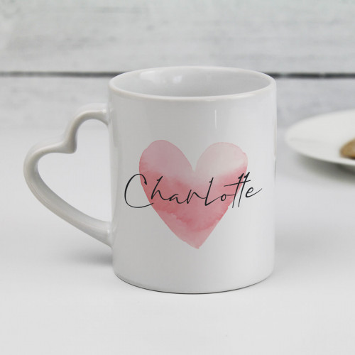 personalised Water Colour Heart Handle Mug