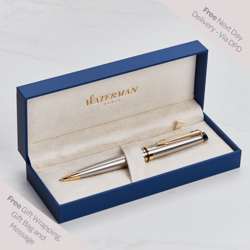 personalised Waterman Hemisphere Ball Pen - Black & Gold