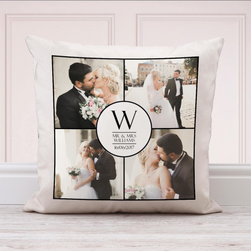personalised Wedding Collage Cushion (White) 18x18"