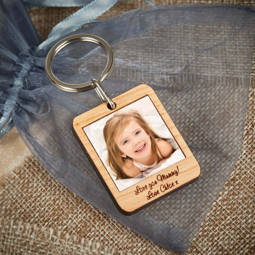 personalised wooden photo keyring