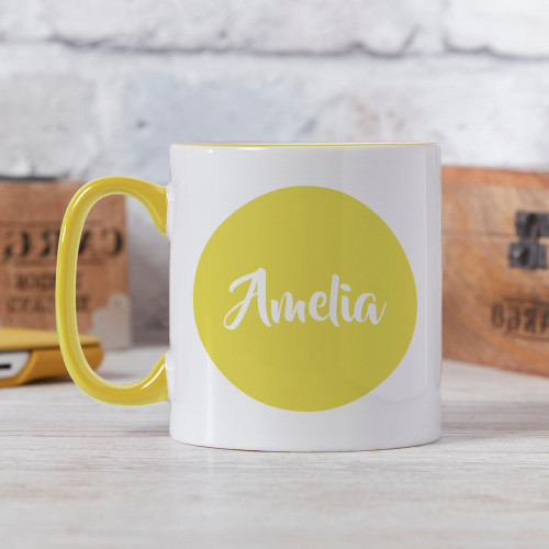 personalised Name Circle Two Tone Mug Yellow