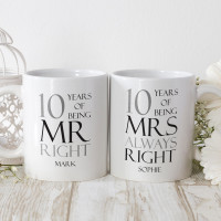 personalised mr and mrs right double mug