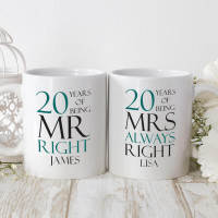 personalised mr and mrs right double mug