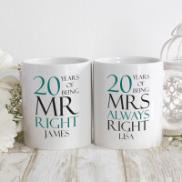 personalised mr and mrs right double mug