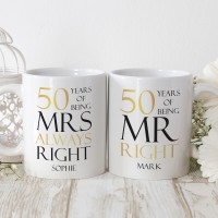 personalised 50 years of being right double mug