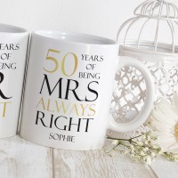 personalised 50 years of being right double mug