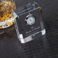 personalised Optical Crystal Rectangle Clock 8cm