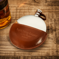 English Pewter 5.5oz Ellipse Hip Flask & Tan Leather Pouch