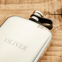 English Pewter 6oz Hip Flask & Black Leather Pouch