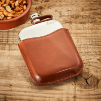 English Pewter 6oz Hip Flask & Tan Leather Pouch