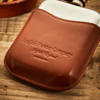 English Pewter 6oz Hip Flask & Tan Leather Pouch