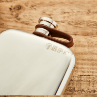 English Pewter 6oz Hip Flask & Tan Leather Pouch
