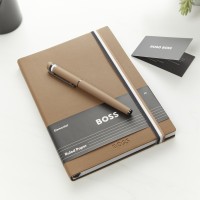 Hugo Boss A5 Iconic Camel Lined Notebook & Loop Camel Rollerball Pen Gift Set