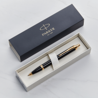 personalised Parker IM Ballpoint Pen - Solid Black - Gold Trim