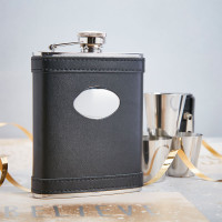 personalised 6oz Black Leather Flask & Cups