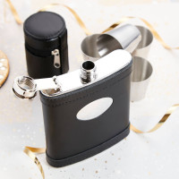 personalised 6oz Black Leather Flask & Cups