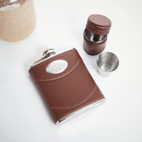 personalised 6oz Brown Leather Flask & Cups