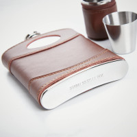 personalised 6oz Brown Leather Flask & Cups