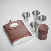 personalised 6oz Brown Leather Flask & Cups