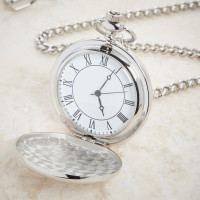 Silver Pocket Watch White Dial Roman