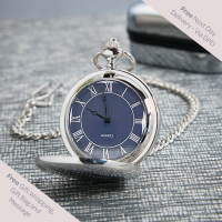 personalised Chrome Pocket Watch Blue Dial