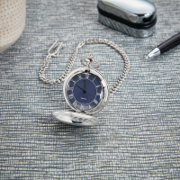 personalised Chrome Pocket Watch Blue Dial