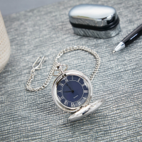 personalised Chrome Pocket Watch Blue Dial