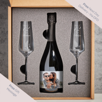 Any Year Anniversary Photo Upload Boutique Gifts Prosecco Double Glass With Bottle Gift Set 