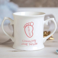Personalised Baby Girl Footprint Christening Mug