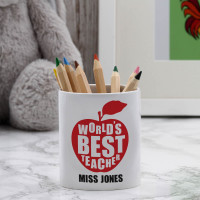 personalised World's Best Teacher Apple Pen Pot