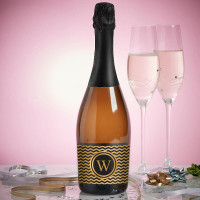 Black & Gold Monogrammed Prosecco