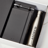 Black Notebook, Pen & Steel Water Bottle Gift Set