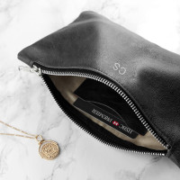 personalised black leather clutch