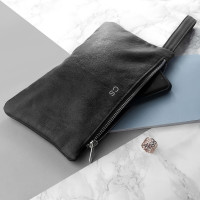 personalised black leather clutch