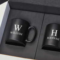 Matching Initial & Name Black Mugs Gift Set
