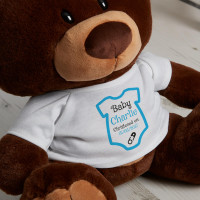 Personalised Blue Babygro Christening Chocolate Teddy Bear