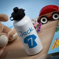 Personalised Blue Football Shirt White Water Bottle