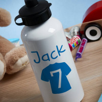 Personalised Blue Football Shirt White Water Bottle