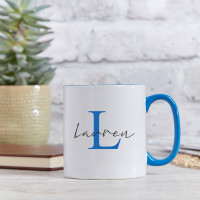 personalised Elegant Name Monogram Two Tone Mug Blue