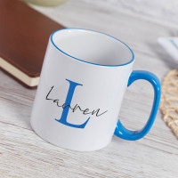 personalised Elegant Name Monogram Two Tone Mug Blue