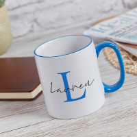 personalised Elegant Name Monogram Two Tone Mug Blue