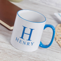 personalised Elegant Name Monogram Two Tone Mug Blue