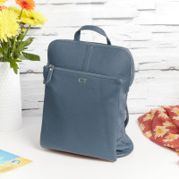 personalised Leather Backpack Shoulder Bag Blue