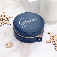 personalised Round Jewellery Case - Blue