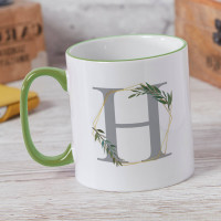 personalised Botanical Frame Monogram Mug Green