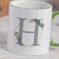 personalised Botanical Frame Monogram Mug Green