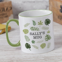 personalised Botanical Leaves Two Tone Mug Green